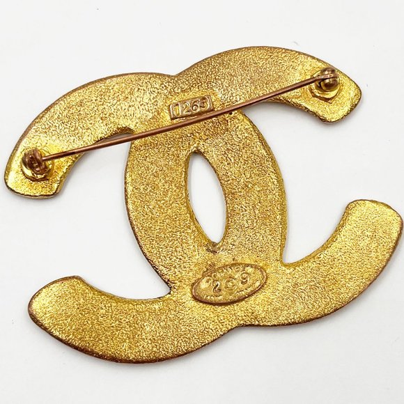 Chanel Vintage Gold Plated Matte CC Mini CC Large Brooch - Picture 3 of 4